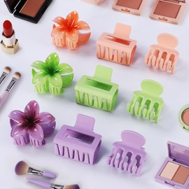 3 Styles Medium Hair Clips for Women 9 Pcs Small Claw Clips for Thin Hair Flower Hair Clips for Thick Hair Square Hair Claw Clips for Girls Hawaiian Plumeria Hair Accessories for Women (Purple)