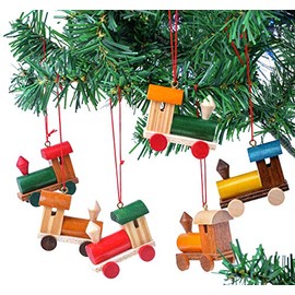 Brubaker Set of 6 Wooden Railway Pendants, Tree Decorations, Locomotives, Christmas Pendants, Christmas Tree Decorations Made of Wood