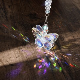 Amabro Crystal Glass Butterfly Car Mirror Decor Hanging, Automotive Rear View Mirror Hanging Prisms for women Interior Crystal Ornament Pendant for All Cars' Rearview Mirror Accessories