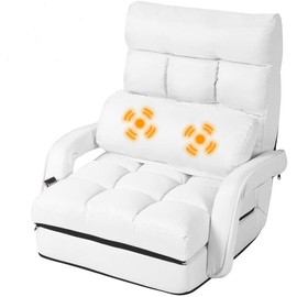LUARANE Adjustable Massage Floor Sofa Chair, Foldable Lazy Sofa with 5-Position Adjustable Backrest Lumbar Pillow Armrests, Indoor Lounger Bed for Bedroom Living Room (White)