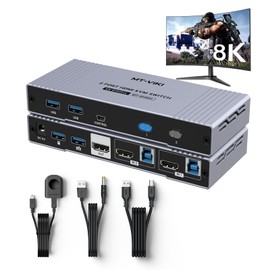 MT-VIKI 4K@144Hz USB 3.0 HDMI KVM Switch 2 Port 8K@60Hz, MT-VIKI Aluminum KVM Switch HDMI 2.1, 4K@120Hz HDR for Games
