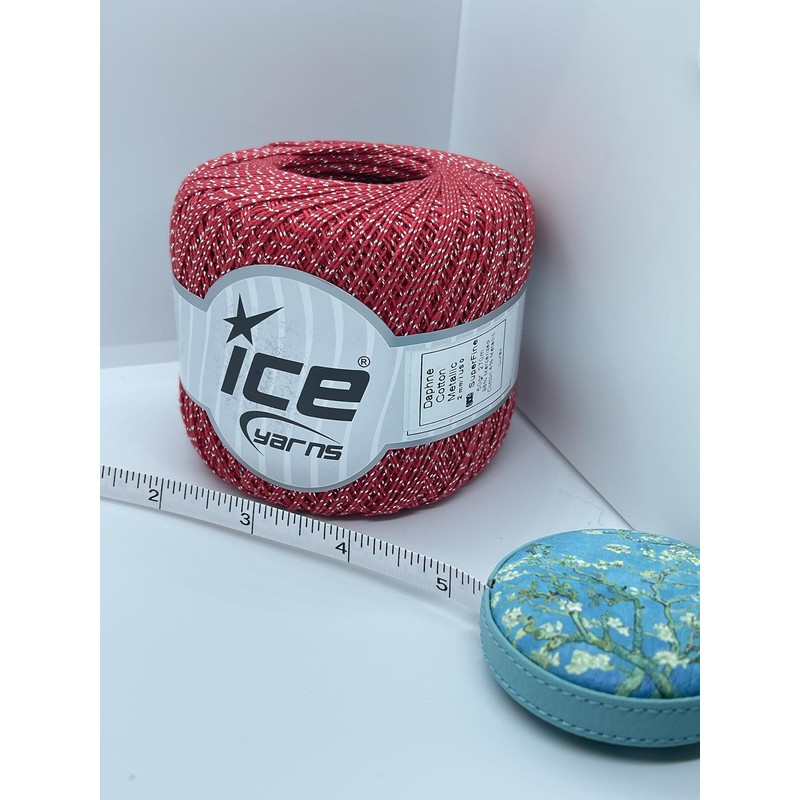 Daphne Metallic Cotton Crochet Thread Red with Silver - 295