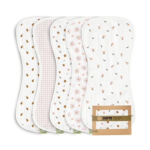 5-Pack Organic Muslin Baby Burp Cloths - White Bamboo Cotton