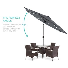 Best Choice Products 10ft Solar Polyester LED Lighted Patio Umbrella w/Tilt Adjustment and UV-Resistant Fabric - Slate