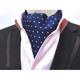 Secdtie Men's Blue Striped Polka Dot Silk Cravat Woven Ascot Jacquard Ties 017