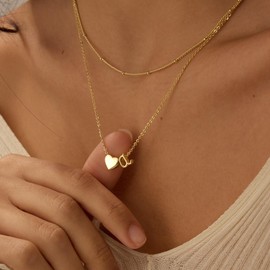 Lisitine Gold Initial Necklace for Women, 14k Gold Plated Heart Initial Letter A-Z Pendant Necklace Dainty Layered Gold Choker Necklaces for Women Trendy Jewelry Birthday Gifts