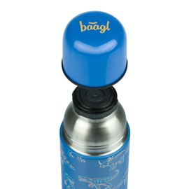 Baagl Children's Boys Water Bottle - Insulated Stainless Steel Thermos Flask with Screw Cap & Cup Lid - Leak-proof Water Bottle for School & Trips, 550 ml (Dino)