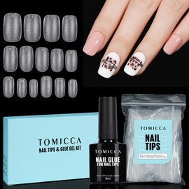 TOMICCA Nail Extension Kit, Nail Tips and Glue Gel Kit, 4 In 1 Nail Glue and Base Gel with 150Pcs Short Oval Nails DIY Nail Art Acrylic Nail Kit Easy Nail Extension Set, Gifts for Women Girls