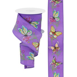 Craig Bachman - Cinta de borde con alambre de mariposas y ramas, 10 yardas (2.5 pulgadas, lavanda oscura)