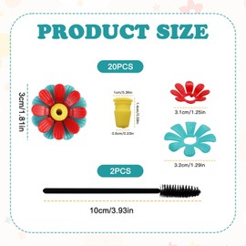Feelorna 20 Pcs Hummingbird Feeder Replacement Flowers with Cleaning Brush, Flowers Feeder Parts Replacement for Hanging Feeding Hummingbird Outdoors (Green, Red)