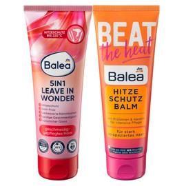Balea Set of 2 hair care: 5-in-1 leave-in wonder improves combability, shine, suppleness, heat protection, anti-frizz (125 ml) + heat protection balm beat the heat for damaged hair (125 ml) 250 ml