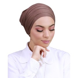 Lamis Hijab Turban hijab with crossed bonnet for muslim woman voile TU-2 (Brown)