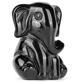 Artistone Black Obsidian Crystal Elephant Statue Feng Shui Wealth Lucky Elephant Figurine Small Healing Sculpture Home Decor Women Gift,1.5 Inches