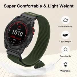 Strap for Garmin Fenix 7, Quickfit Bracelet 22 mm Nylon Velcro Strap for Garmin Fenix 5/5 Plus/6/6 Pro/7Pro/8 47 mm, Garmin Epix 2, Instinct/Instinct 2 Solar, Forerunner 935/945/955/745, Approach