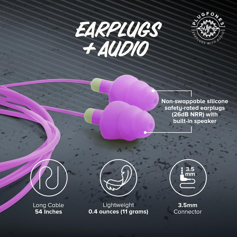 Plugfones Basic Earplug Headphones Earplug-Earbud Hybrid - 26 dB Noise