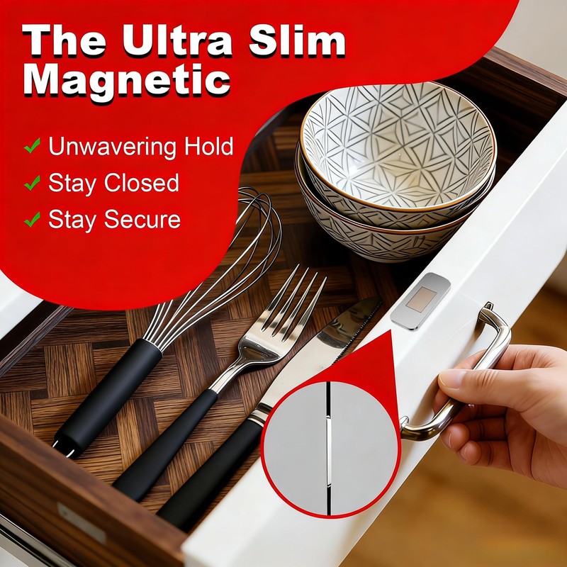Magnetic Cabinet Door Catch,No Drill Adhesive Drawer Magnets to Stay
