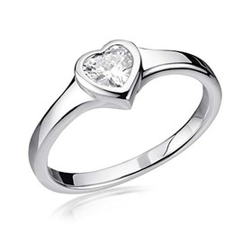 MATERIA by Matthias Wagner Heart Ring 925 Silver with White Zirconia for Women and Girls, Zirconia, Cubic Zirconia