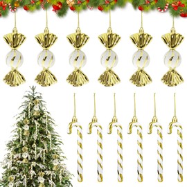 Pack of 12 Candy Canes Christmas Tree Decoration, Candy Canes Christmas Decoration Gold, Candy Cane Ornaments Christmas Tree Decoration Hanging Decoration, Christmas Tree Pendant, Candy Cane, Cute