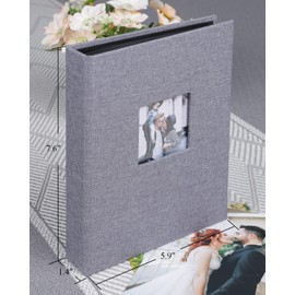NESCL Small Photo Album 5x7 2 Pack Each Holds 56 Pictures, Linen Cover with Front Window Picture Photo Book Vertical Pockets for 5x7 Mini Albums Wedding Baby Girls Kids (Grey)