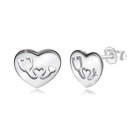 Nurse Earrings for Women Sterling Silver Stethoscope Stud Earrings With Heart Medical Post Elegant Minimalist Jewelry for Practitioner Rn Doctor Student Gifts for Nurses Day Daughter Mom Wife Birthday
