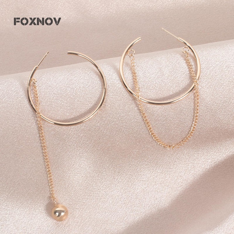 FOXNOV 14K Gold Plated Rose Gold Hoop Earrings with Chain