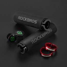 ROCKBROS Handlebar Grips Lock-On Design Bicycle Grips Shock-absorbing and Non-slip Grips made of Thickened Sponge for 22.2mm Handlebars - Color: BT1001BKBK