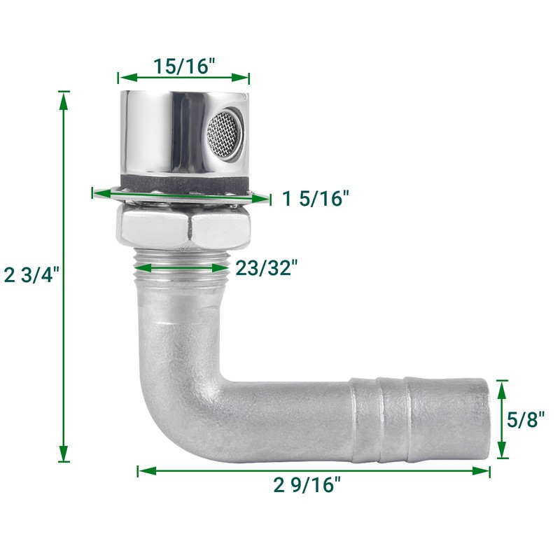 Stainless Steel 90° Elbow Boat Fuel Gas Tank Vent for