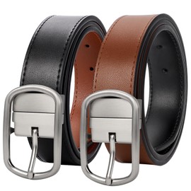 SANSTHS Mens Reversible Leather Belt, Reversible Belt for Men Dress Belt Men Leather Belt One Belt 2 Sides, Silvery Buckle/Black Brown