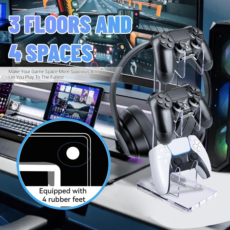 Chihutown Acrylic Headphone Stand, Transparent Controller Holder, Three Floors Headset