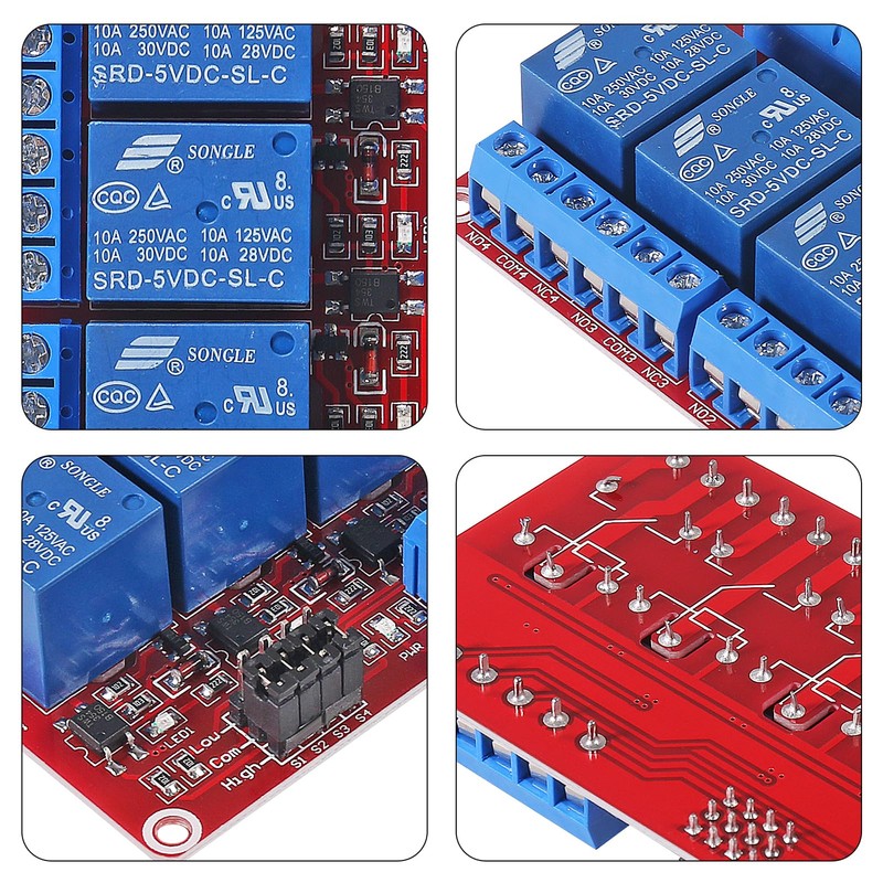 DWEII 4pack 4 Channel 5V Relay Module with Optocoupler High