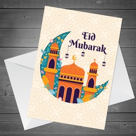 RED OCEAN Eid Mubarak Ramadan Greetings Card - A6 Card With Envelope - Eid Mubarak Card For Family or Friends, Ramadan Mubarak Cards for Eid - Muslim Islamic Cards
