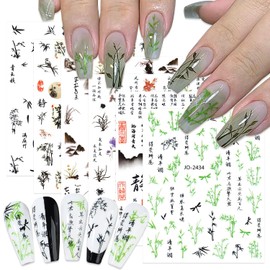 XEAOHESY 6 Sheets Chinese Classical Elements Fingernail Decals Nail Stickers Self Adhesive Ink Landscape Painting Chinese Characters Bamboo Orchid Nail Art Stickers for Women Nail Art