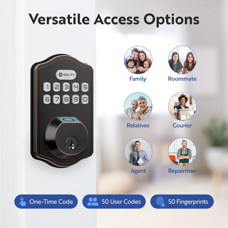 Solity Smart Digital Electronic Deadbolt Door Lock, Keyless Entry, Auto