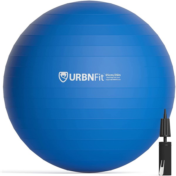 URBNFit Exercise Ball - Yoga Ball for Workout, Pilates, Pregnancy, Stability - Swiss Balance Ball w/Pump - Fitness Ball Chair for Office, Home Gym, Labor- Blue, 18 in