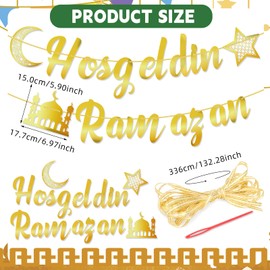 DPKOW Ramadan Decorative Hosgeldin Ramazan Banner Balloons, Ramadan Garland Banner Latex Balloons Ramazan Decor Hoşgedin Ramazan Party Accessories, Ramadan Islam Banner Balloons for Home Outdoor