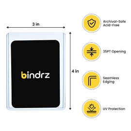 bindrz 100 Top Loaders Card Protector - 3” x 4” 35PT Rigid Toploaders - Archival Safe Hard Plastic Holder Toploaders for Cards for CCG TCG MTG and Sports Cards