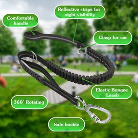 Heavy Duty Dog Leash 4-6Ft Length – Reflective Dog Leash for Medium, Large Dogs – Shock Absorbing Bungee Dog Leash with Zinc Alloy Carabiner, Traffic Control Handle and Safety Lock