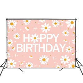 Fitumiw Retro Daisy Birthday Backdrop 7x5ft Daisy Happy Birthday Party Decorations Background Groovy Happy Birthday Banner Photo Booth Props