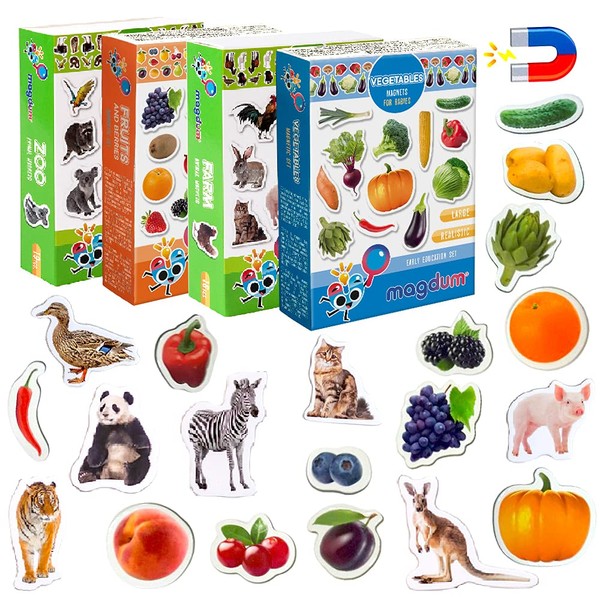 magdum Fridge Magnet for Children with Farm + Zoo + Fruit + Vegetable Photo – 85 Large Fridge Magnet – Children's Fridge Toy – Children's Fridge Magnet – Children's Toy – Educational Game – Magnetic