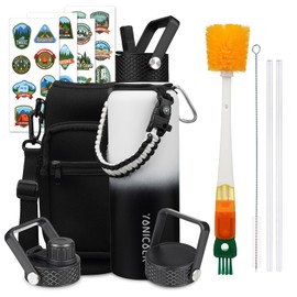 YONICOER Insulated Water Bottle 40oz,Triple Wall Vacuum Stainless Steel(Dishwasher Safe),Leak Proof & Non-BPA,Flask Jug with Paracord Handle & Straw Spout Lids Sports Gradient black