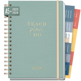Häfft® Teacher Planner 2025/2026 A5+ Deluxe "Green Canvas" Hardcover Teacher's Calendar, School Year Planner with Spiral Bound, School Planner with Linen Cover - Sustainable & Climate Friendly