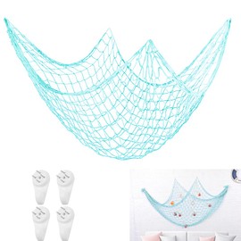 FENGCHUANG 200 × 100 cm Fischernetz Deko, Wand Deko im Mittelmeerstil, Baumwollseil Fotowand, für Room Decoration, Photography Hintergrundwand, Umweltinnovation im Kindergarten (Blau)