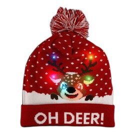 FlashingBlinkyLights Reindeer Lights Blinky Beanie Holiday Hat