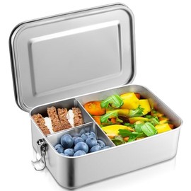 TeamFar Stainless Steel Bento Box, 47oz/1400ML Large Bento Lunch Container for Adults/Kids, Lunchbox with Removable Divider for School/Work/Travel, for Meal/Fruit/Snack, Leak-Proof & Dishwasher Safe