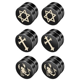 JewelryWe Magnetic Earrings,Hip Hop Punk Style Multi Pattern Non-piercing Ear Magnets Stainless Steel Earring Set for Men Women(3Pairs)