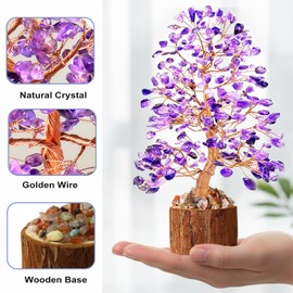 Tizzomx Amethyst Crystal Healing Chakra Tree of Life, Sister Women Mom Birthday Gifts Positive Energy & Good Luck, Bonsai Gem Stone Feng Shui Money Tree House Home Office Room Desk Spiritual Decor