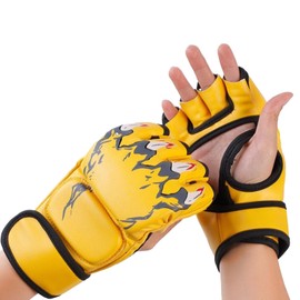 Boxing Gloves, Half Finger Boxing Gloves Punching Bag Open Palms Fighting Kickboxing Gloves for Men Women Boxing Training (Yellow)