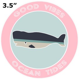 Athena Brands Whale Good Vibes & Ocean Tides - Car Truck Window Bumper Graphic Sticker Decal - Surf Shack Pink