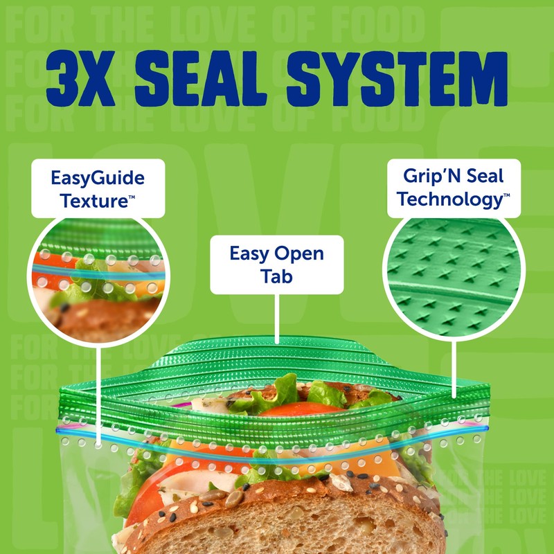 Ziploc Sandwich and Snack Bags with EasyGuide Texture, Plastic Storage