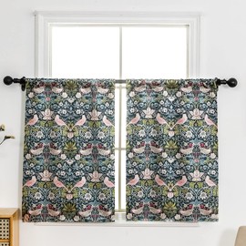 Obal William Morris Blackout Green Floral Kitchen Tiers Cafe Curtains with Rod Pocket for Living Room Bathroom (26x36 Inch, 2 Panel)